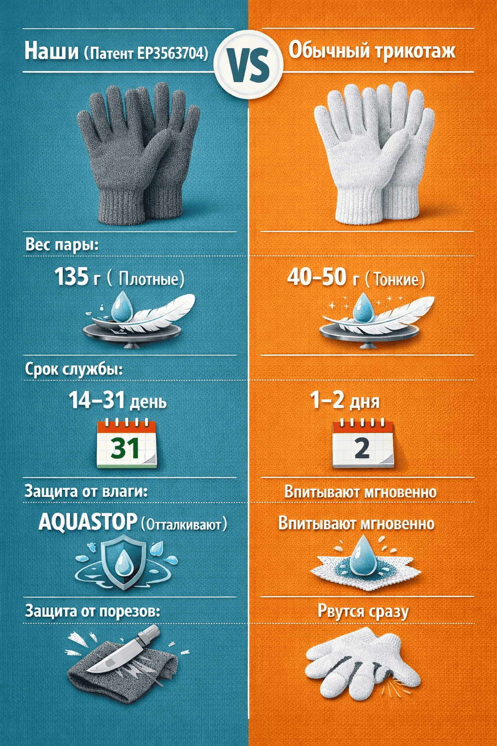 Патентованные перчатки против обычных М